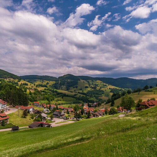 Wieden eingebettet in gr�ne Wiesen und Schwarzwaldh�hen